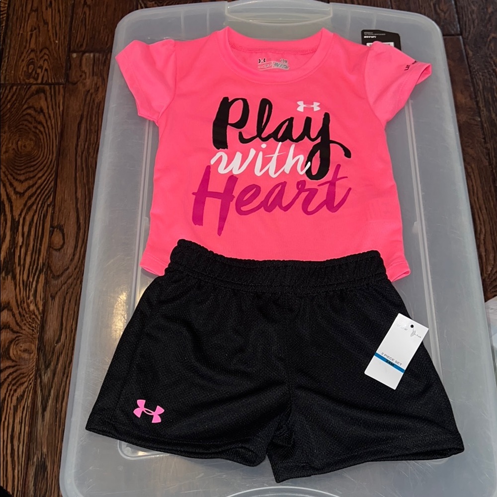 Under Armour Bright Pink Tee and Black Shorts Set